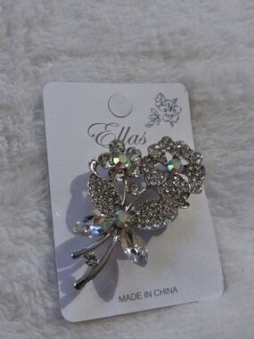 Ella Iridescent Crystal Floral Brooch "Aurora Borealis" - NEW ON CARD